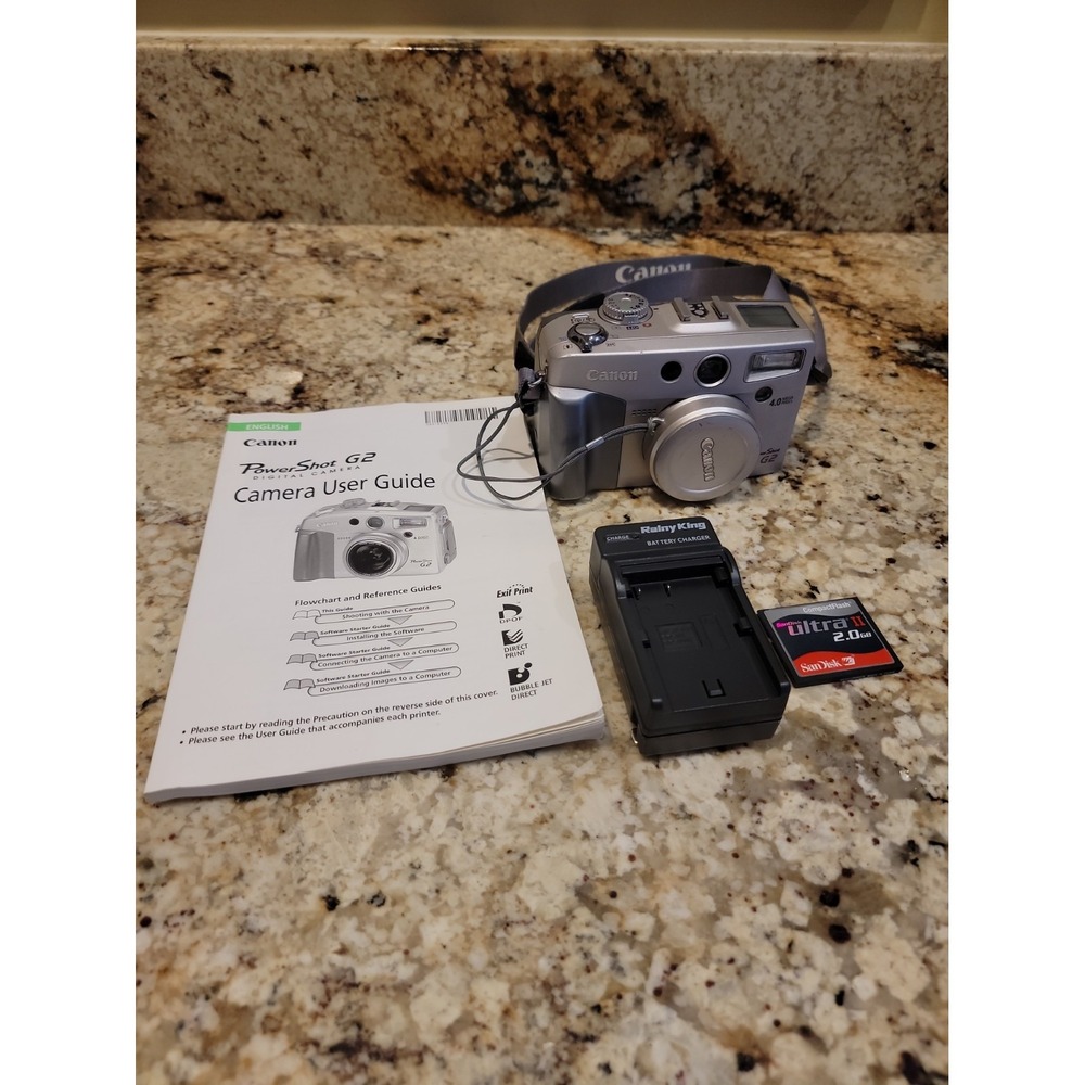 Canon PowerShot G2 Digital Camera 4.0MP Silver + Battery + Charger - WORKS